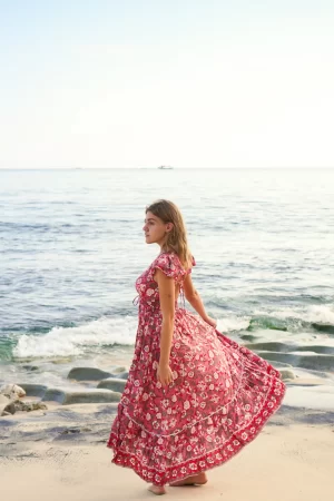 Nafisa Open Back on Red Gardenia Rayon Voile